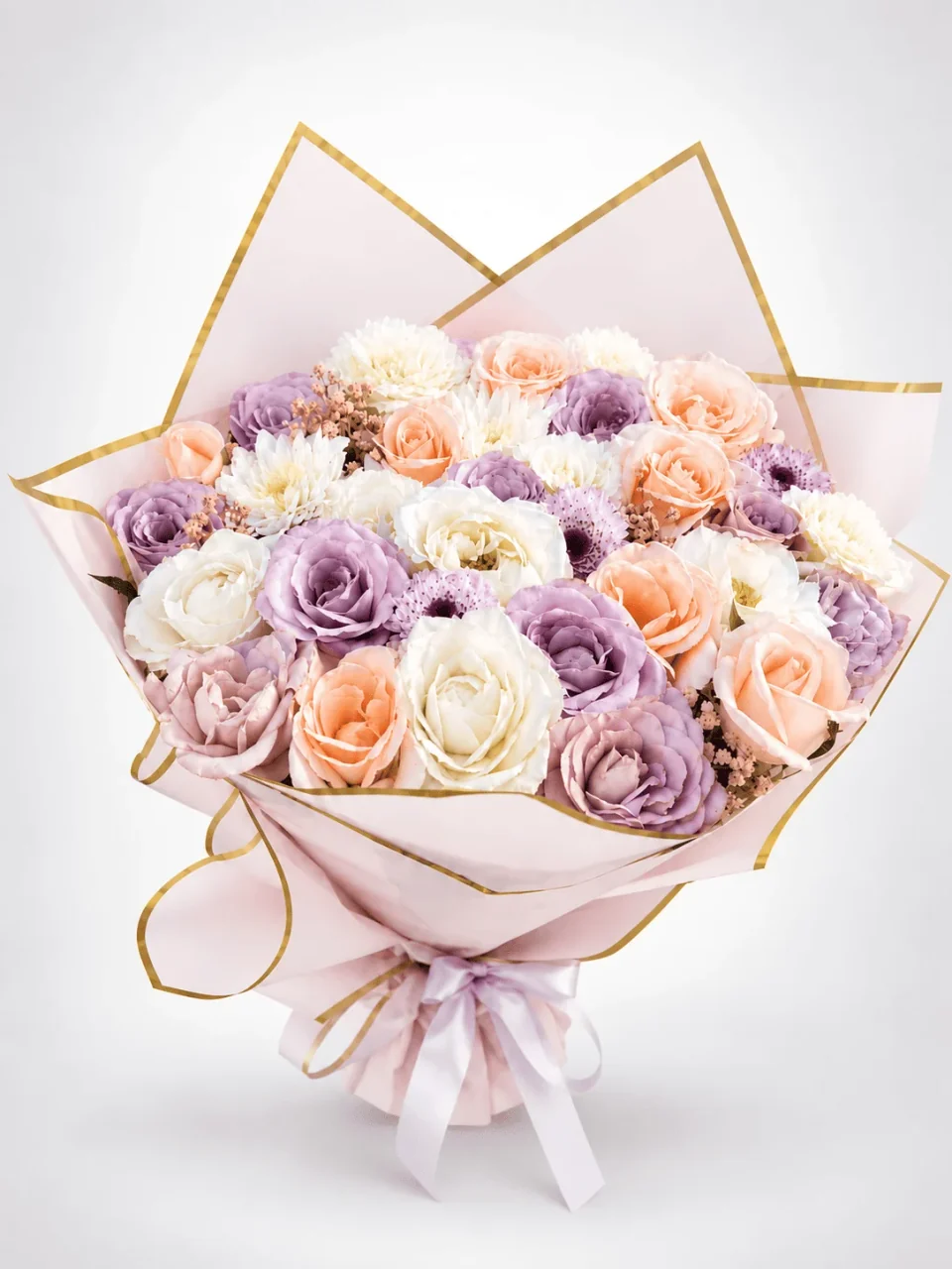 Pastel Harmony peach, lavender and ivory bouquet for flower delivery in Casablanca