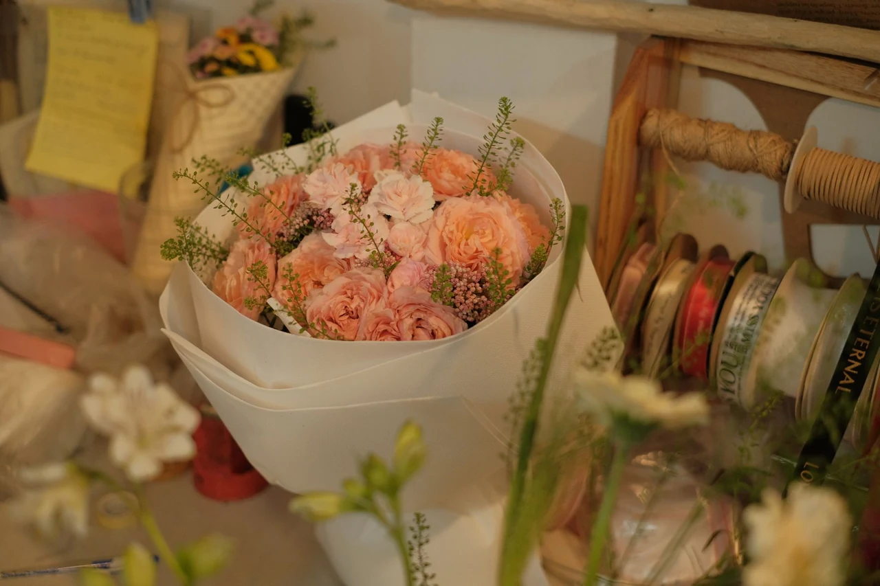 Florist workshop bouquet prepared for delivery in El Jadida