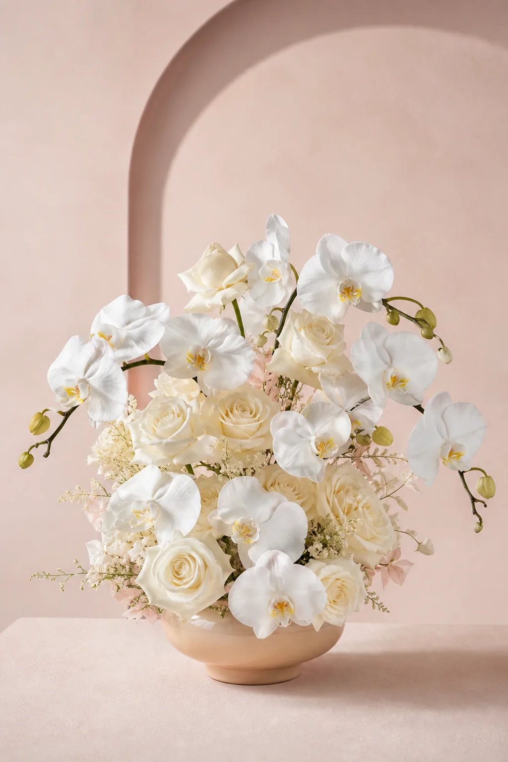 Ivory Royale white rose and orchid bouquet